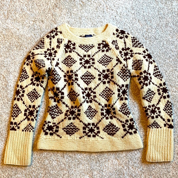 Vintage Y2K American Eagle hand knit alpine lambswool cream and brown sweater - Picture 1 of 7